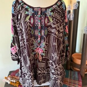 Johnny Was Multicolor Embroidered Blouse